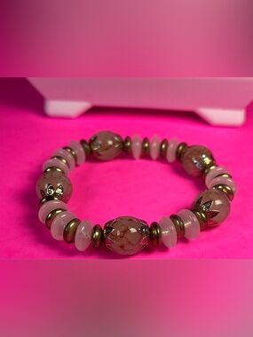 Pink and Gold Beaded Stretch Bracelet